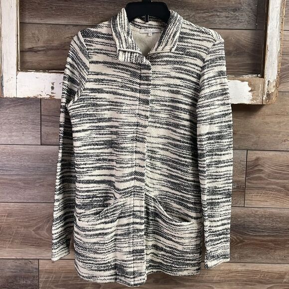 BELLA LUXX Longline Zip Tunic Jacket Size Small White Black Textured Knit Fleece - Picture 3 of 8